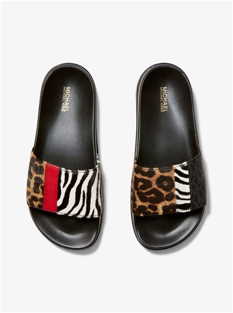 animal print michael kors house slippers|Michael Kors charm slide sandals.